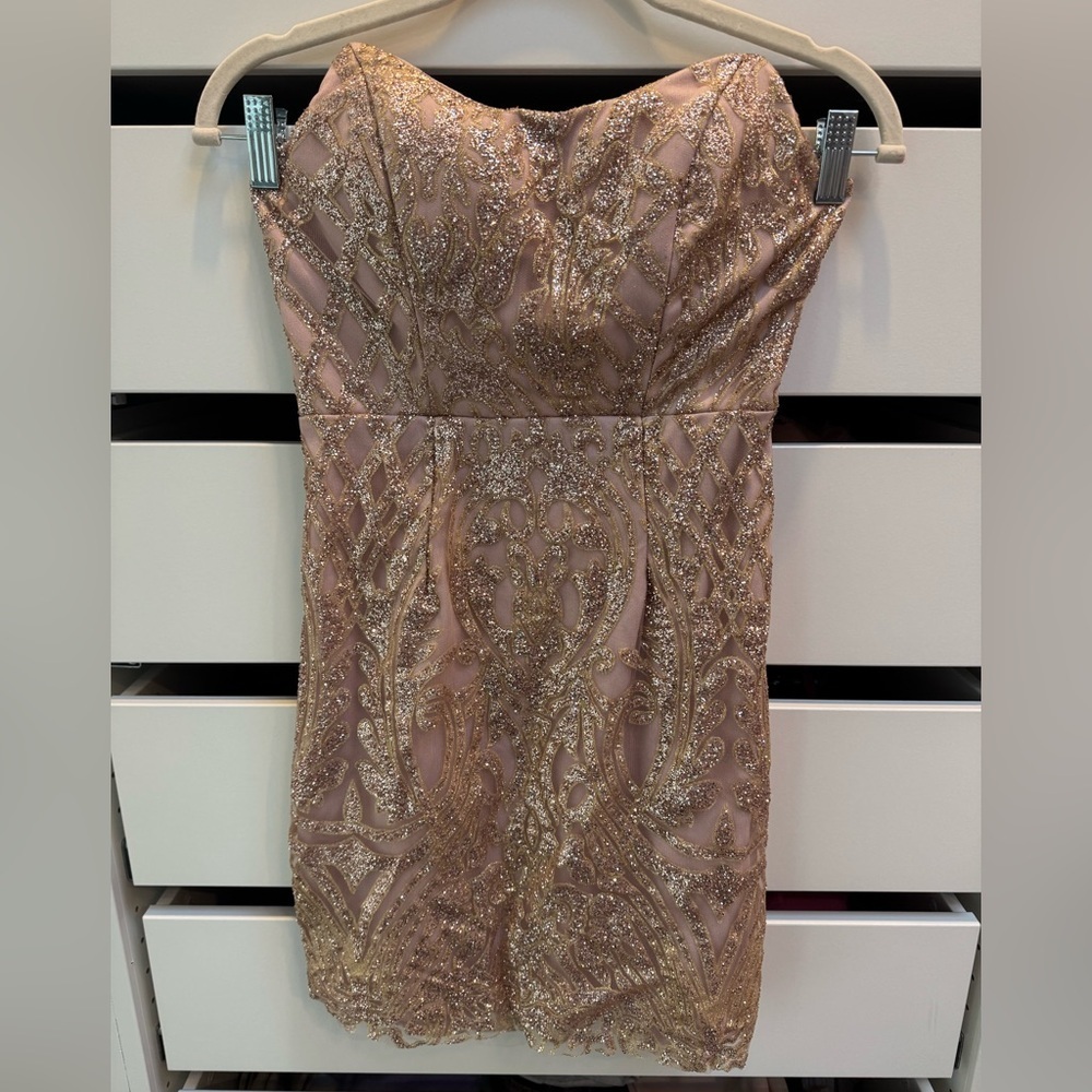 HELLO MOLLY Champagne Gold Sparkle Sequin Bodycon Mini Dress Size M